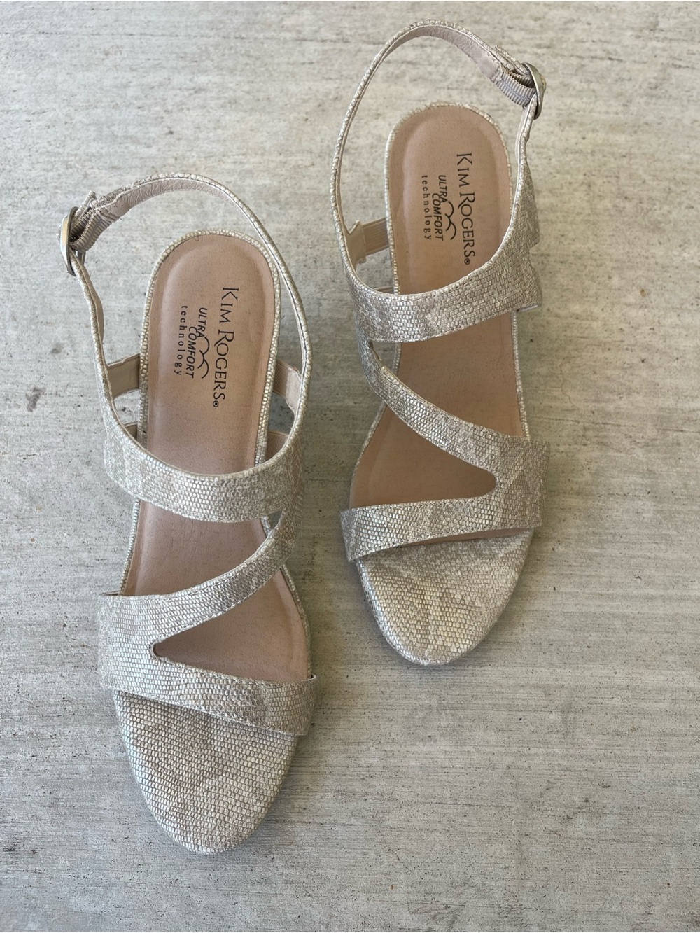Kim Rogers Weary Gold Metallic Silver Strappy Kitten Heel Sandals Women Size 9 M